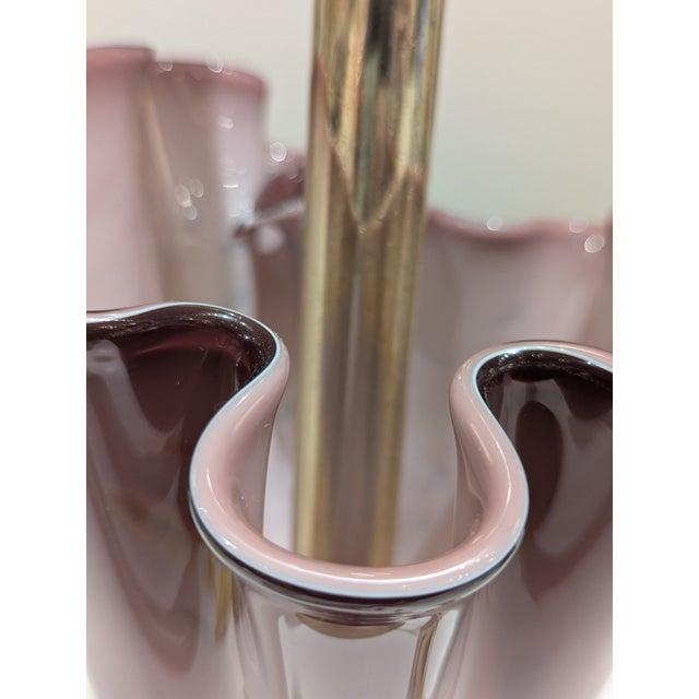 1990s Amethyst Fluted Glass Table Lamp With Black Cone & Brass Base For Sale - Image 5 of 7