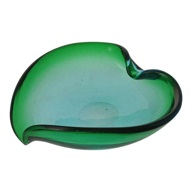 Mid 20th Century Modern Green Blue Glass Heart Shape Large Bowl For Sale