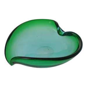 Mid 20th Century Modern Green Blue Glass Heart Shape Large Bowl