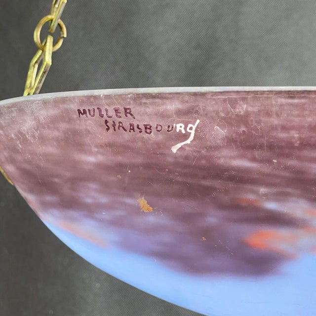 1930s Art Deco Pate De Verre Pendant Light attributed to Muller Strasbourg, 1930s For Sale - Image 5 of 9