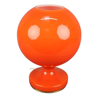 Czech Orange Opaline Glass Mushroom Table Lamp, 1970s For Sale