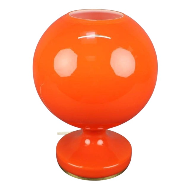 Czech Orange Opaline Glass Mushroom Table Lamp, 1970s For Sale