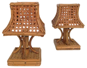 Mid-Century Bedside Table Lamps in Rattan and Wicker Cane Webbing, Italy, 1960s, Set of 2