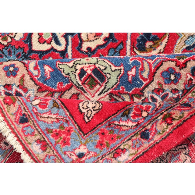 Vintage Persian Isfahan Rug With Red Field and Ivory Medallion Design For Sale - Image 12 of 13