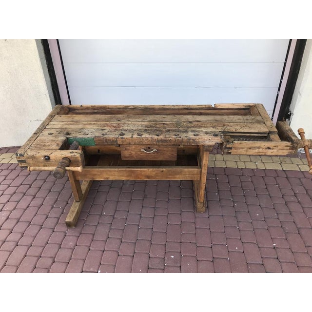 Carpenters Workbench with Drawer and Shelf, 1900s For Sale - Image 9 of 18