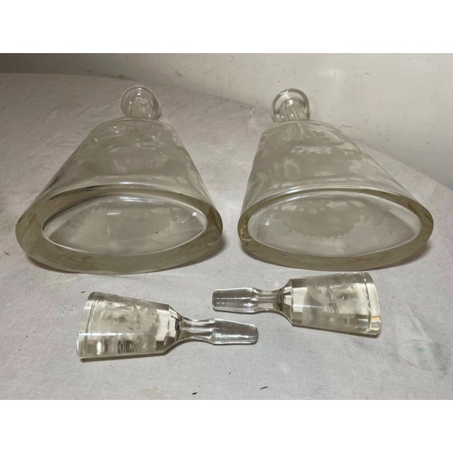 Large Antique Nautical Sailboat Cut Glass Crystal Liquor Decanter Bottles - a Pair For Sale - Image 17 of 17