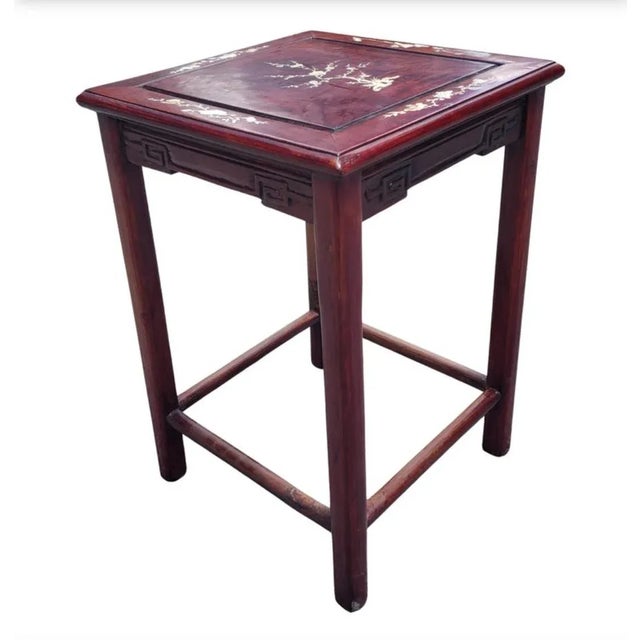 Brown Rosewood Mother-Of-Pearl Inlay Square Side Table For Sale - Image 8 of 11