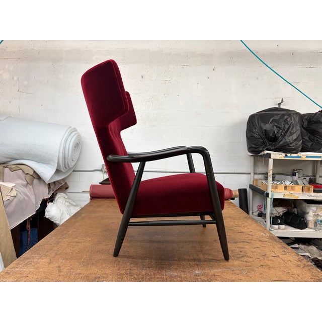 1940s Wingback Armchair Attributed to Eva & Nils Koppel for Slagelse Møbelværk, Denmark, Mohair For Sale - Image 9 of 18