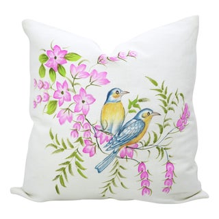 Fabdivine Pure White Linen Handmade Block Print Zipper Throw Pillow Cover 18x18 Inches - Chidiya For Sale