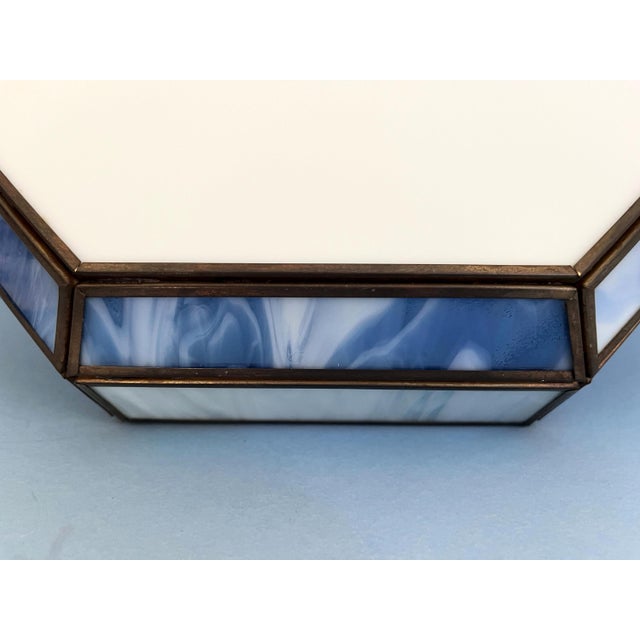 Mid Century Blue & White Tiffany Style Flush Light For Sale - Image 15 of 18