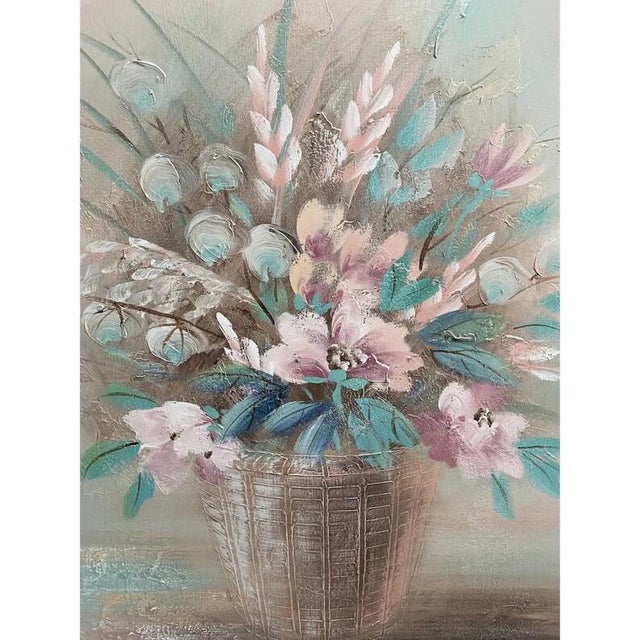 Large vintage Lee Reynolds textured oil painting on canvas. The large framed painting features a basket of flowers painted...