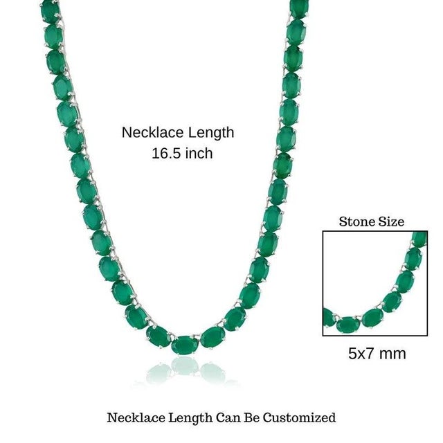 40.36 CTW Natural Green Onyx Tennis Necklace in Silver for Her For Sale - Image 10 of 12