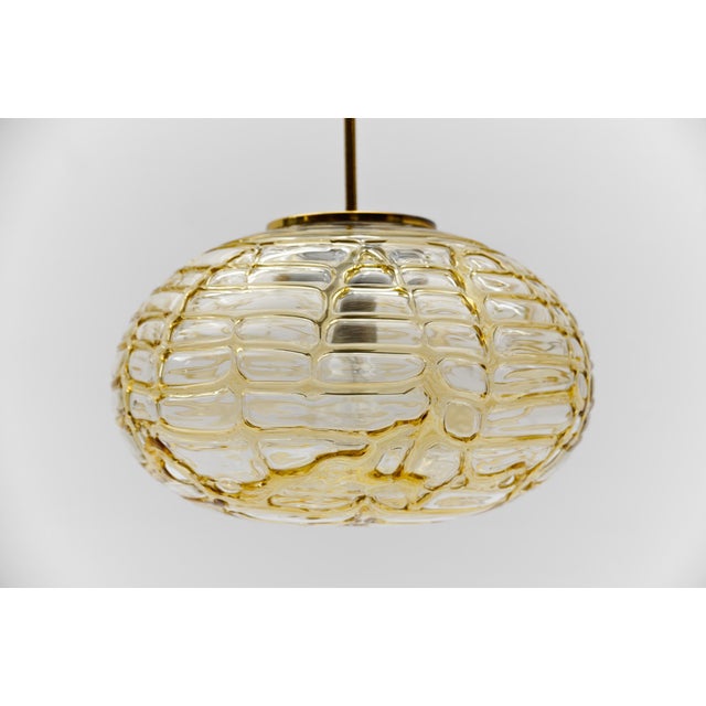 Metal Yellow Oval Murano Glass Ball Pendant Lamp by Doria Leuchten, Germany, 1960s For Sale - Image 7 of 11