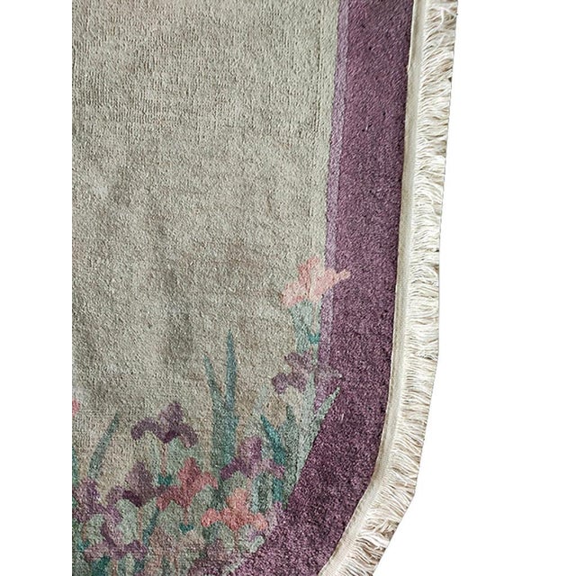 Art Deco 1920s Tan Ecru Open Field Antique Chinese Art Deco Rug 4' 2'' X 7' 0'' Handknotted Wool Carpet For Sale - Image 3 of 5