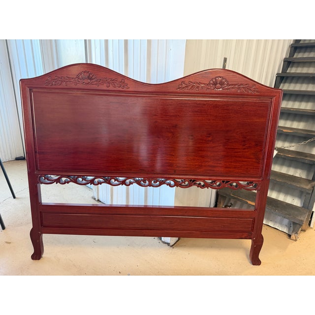 Vintage Chinese Carved Rosewood Full Size Headboard With Metal Bed Frame For Sale - Image 9 of 10