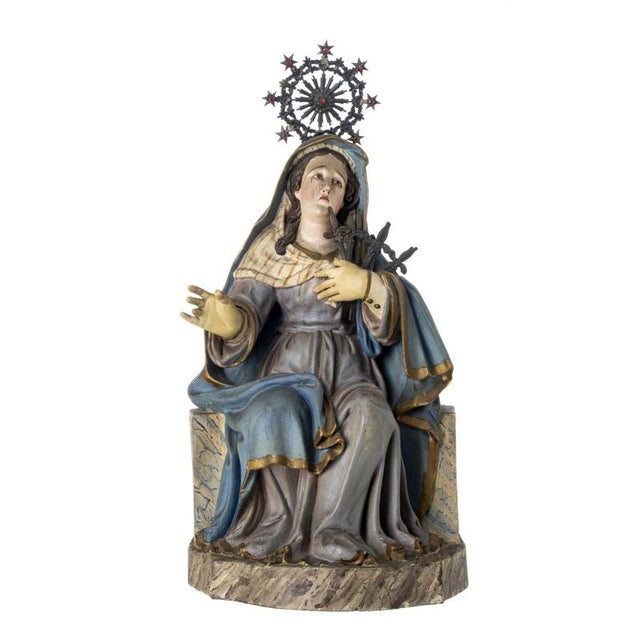 Portuguese Artist, Our Lady of Sorrows, 19th Century, Polychrome and Gilded Wood For Sale - Image 6 of 6