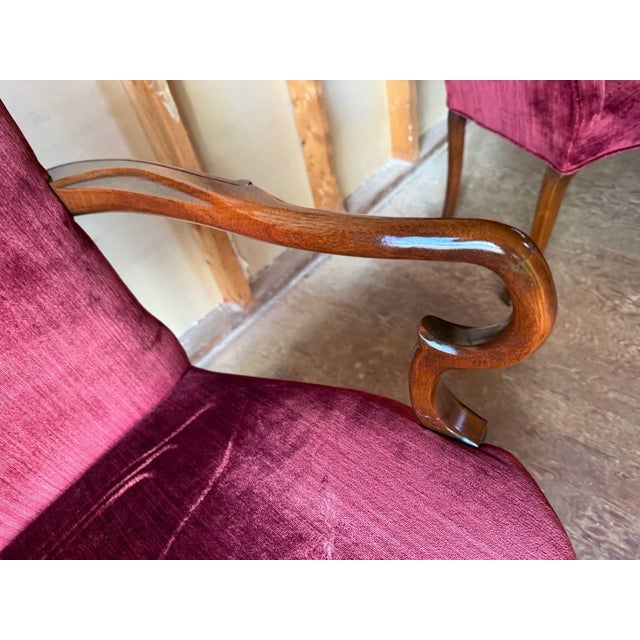 Wood Pair of Vintage George II Queen Anne Style Shepherds Crook Library Open Armchairs by W & J Sloane For Sale - Image 7 of 18