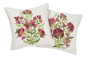 Contemporary Schumacher Antalya Medallion Embroidery Pillows in Garnet - a Pair