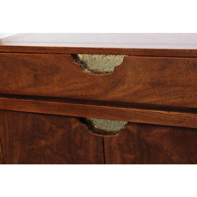 Pair of Vintage Walnut and Brass Nightstands by Baker For Sale - Image 11 of 13