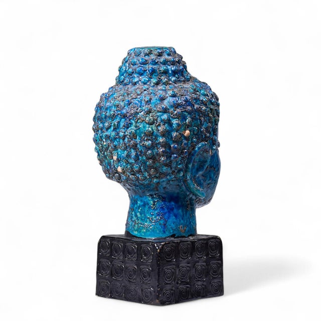 Ceramic Aldo Londi for Bitossi Mid Century Blue Buddha Bust For Sale - Image 7 of 9
