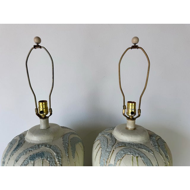1980’s Vintage Hand-Painted Ceramic Table Lamps – A Pair/ Sold For Sale - Image 11 of 12
