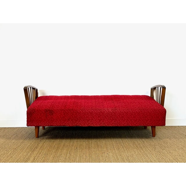 Vintage Scandinavian Convertible Sofa in Wood and Fabric, 1960s For Sale - Image 6 of 17