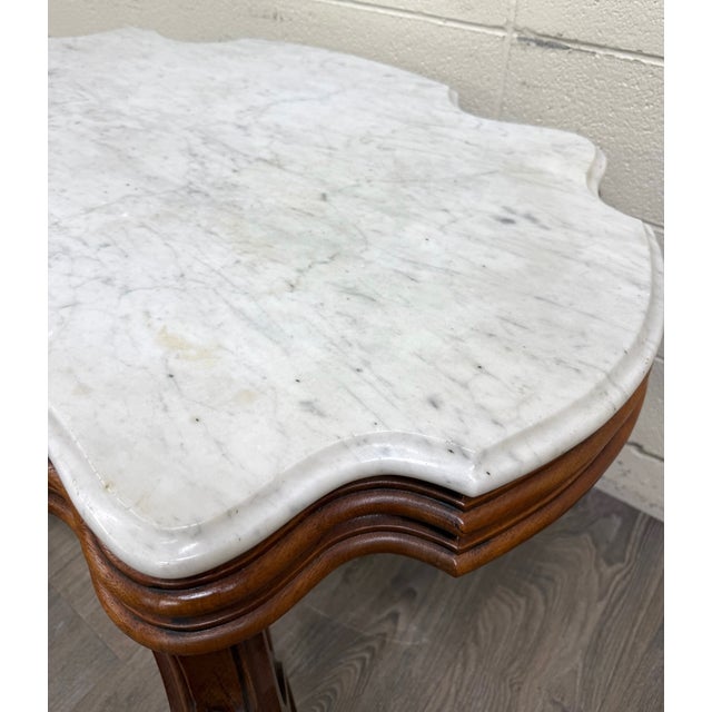 Antique White Marble Turtle Top Victorian Eastlake Parlor Table Center Table For Sale - Image 9 of 10