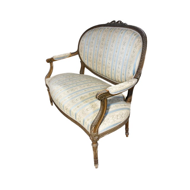 19th Century French Louis XVI Walnut Settee /Canape For Sale - Image 9 of 9