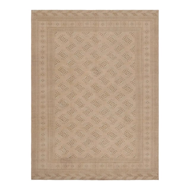 Vintage Ersari Rug in Pink With Beige-Brown Geometric Patterns, From Rug & Kilim For Sale