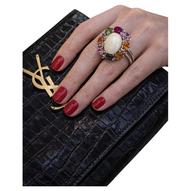 Late 20th Century Bochic “Orient” Vintage Opal , Ruby, Tourmaline & Sapphires Ring 18K & Silver For Sale - Image 5 of 9