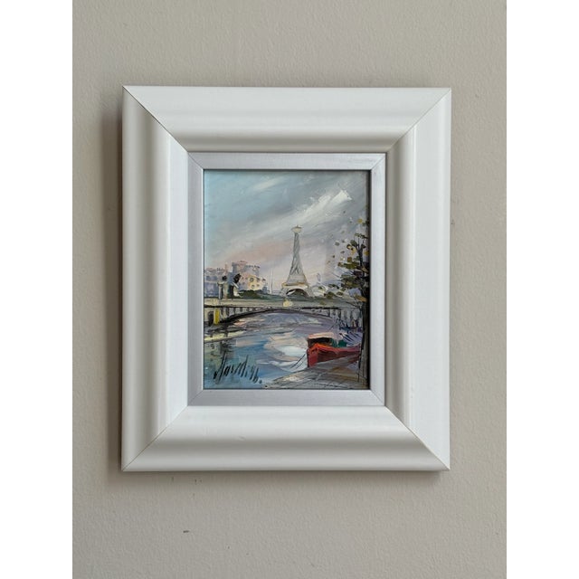 Impressionist Late 20th Century Impressionist Paris Cityscape, Eiffel Tower From the Seine -- Oil on Canvas For Sale - Image 3 of 14
