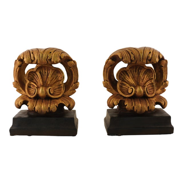 1990s Italian Hollywood Regency Borghese Gold Baroque Bookends For Sale