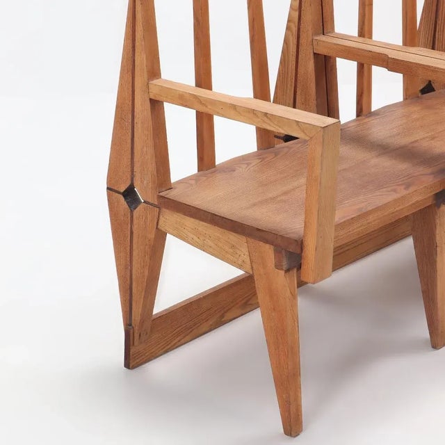 Wood A Great Italian Oak Three Section Bench Circa 1960. For Sale - Image 7 of 8