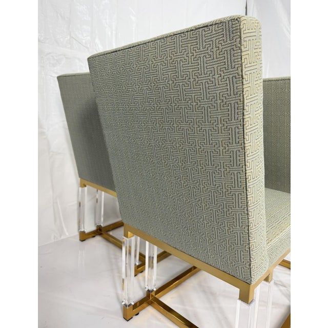 Set of 4 1980s igned Charles Hollis Jones Lucite & Brass Dining Chairs, Metric Line For Sale - Image 11 of 18