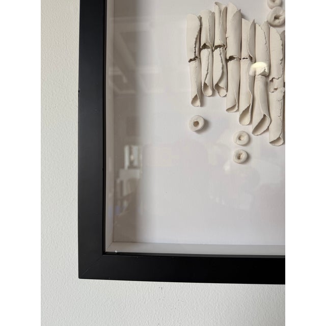 White 1990s Vintage Signed C. Marhg Sirt Organic Ceramic Wall Sculpture in Shadow Box Frame For Sale - Image 8 of 12
