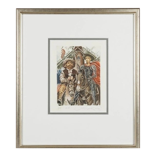 Don Quixote Sancho Panza Signed Ex Libris Etching Proof E/A Luc Van Den Briele For Sale