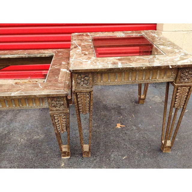 1950s French Louis XVI-style Giltwood and Marble-Top Coffee and Side Table For Sale In Raleigh - Image 6 of 11