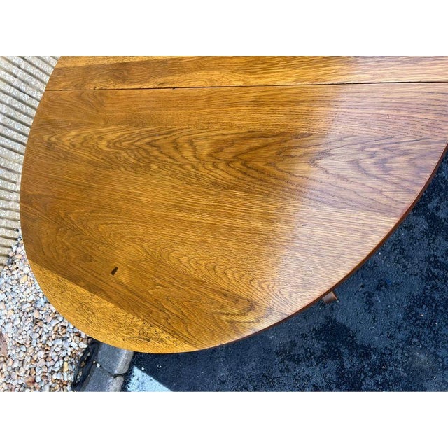 Antique Oak Mission Style Pedestal Round Dining Table With Leaf. For Sale - Image 4 of 9
