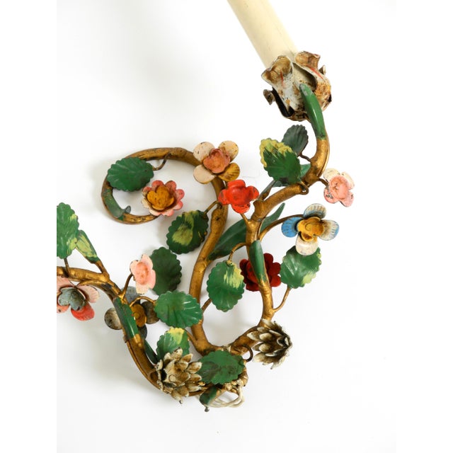 Goldenrod Floral Wall Lamps in Metal with Hand-Painted Details, Italy, 1950s, Set of 2 For Sale - Image 8 of 17