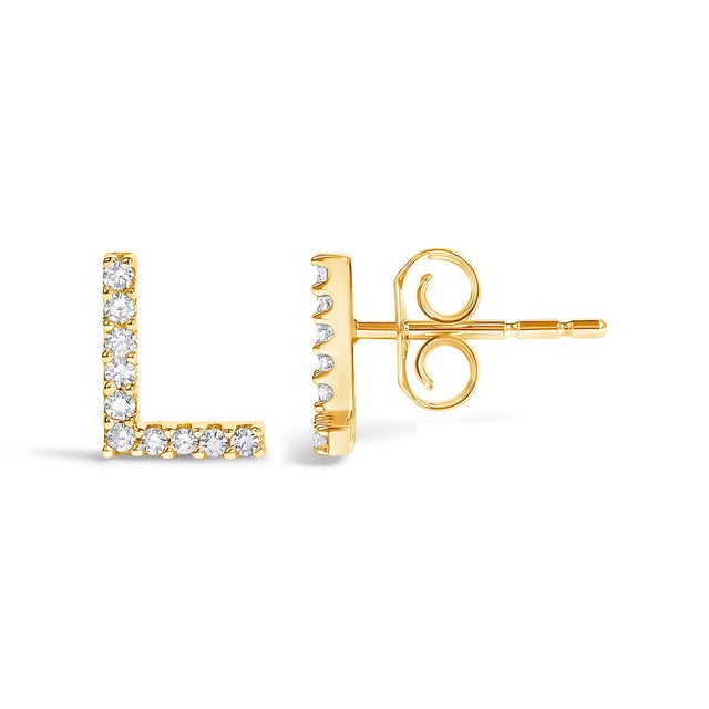 Contemporary 10K Yellow Gold 1/10 Cttw Diamond 'L' Initial Stud Earring For Sale - Image 3 of 5