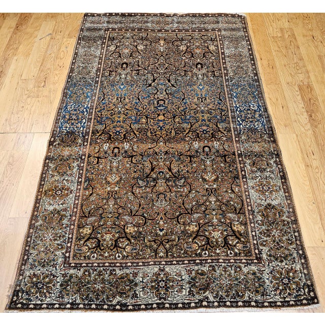 19th Century Persian Farahan Rug, Hand-Knotted Wool, Allover Floral Pattern, Camelhair & Blue, 5x7 For Sale - Image 16 of 18