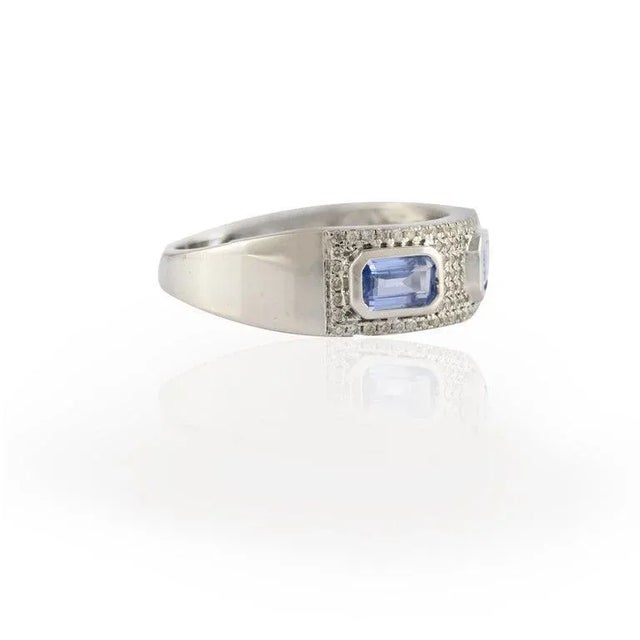 Art Deco 14k Gold Sapphire & Diamond Cocktail Band Ring Size 7 For Sale - Image 3 of 10