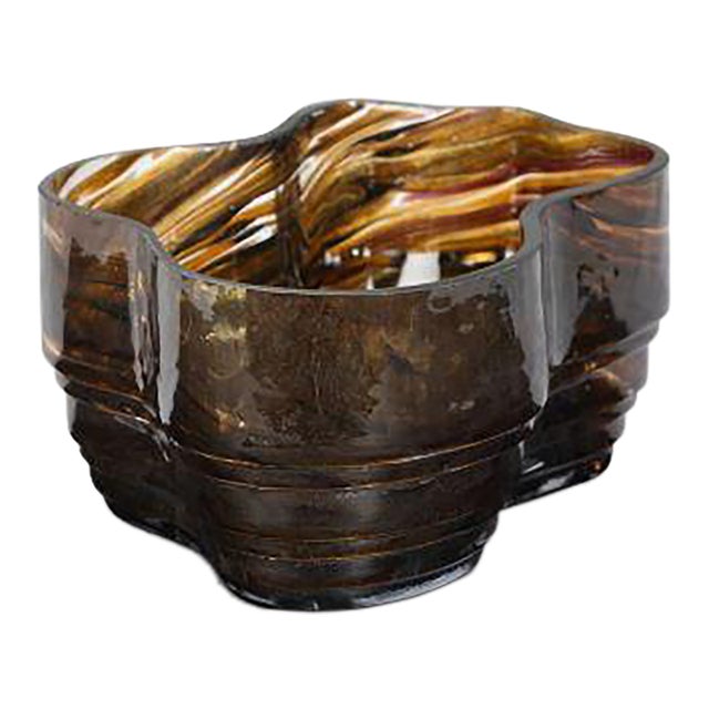 Tortoise Pattern Brown Glass Bowl For Sale