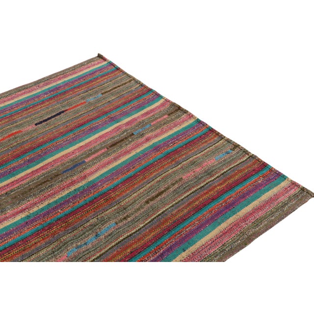1950s 1950s Vintage Chaput Kilim Rug in Multicolor Striped Patterns, Polychromatic For Sale - Image 5 of 7