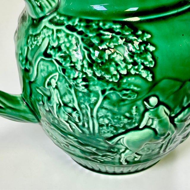1930s Vintage Boho Chic English Rustic European Wedgwood Majolica Hunting Motif Pitcher For Sale - Image 12 of 16