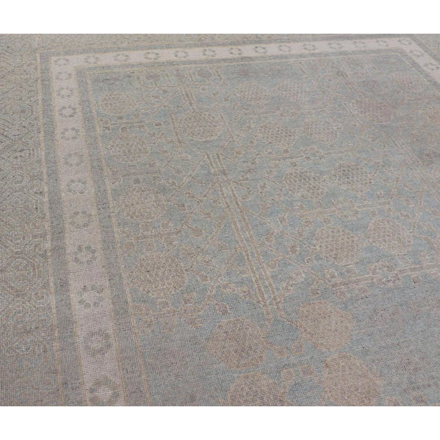2000 - 2009 Afghan Khotan Rug With Geometric Design in Shades of Light Blue and Taupe For Sale - Image 5 of 13
