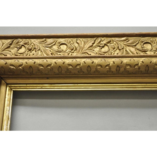Late 19th Century Antique Victorian Gold Gilt Oak Wood Leafy Scroll Deep Picture Frame 32.5 X 26.5 For Sale - Image 5 of 18