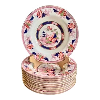 19th C. English Imari Style Staffordshire Soup Bowls, Set of 11 For Sale