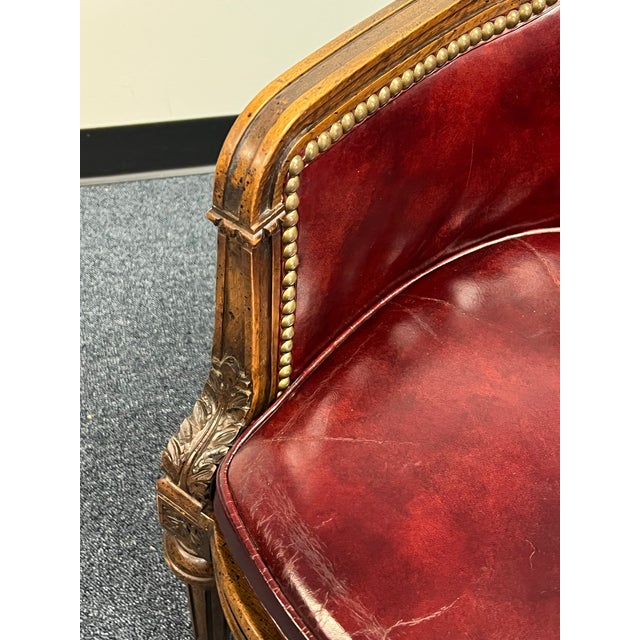 Louis XVI Style Leather Barrel Back Library Chair For Sale - Image 4 of 12