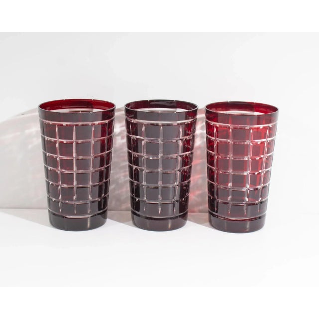 Contemporary Red Cut to Clear Tumblers and Glasses For Sale - Image 3 of 6